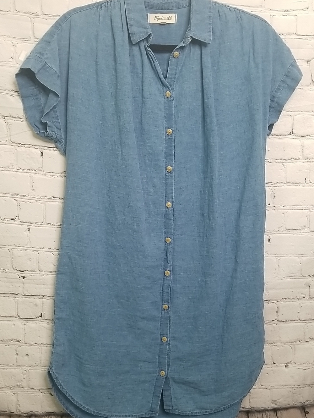 MADEWELL Linen Cotton Buttondown Shirt Dress Blue Small